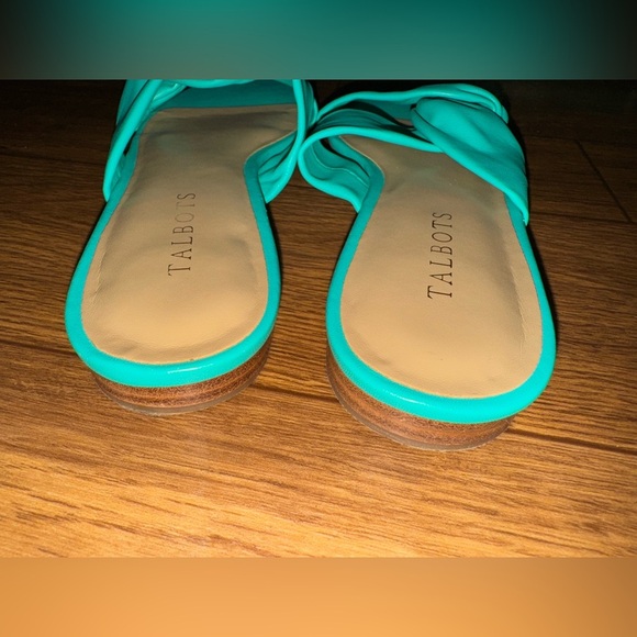 Talbots Violet Twist Nappa Slides Teal Aqua Womens Size 7 1/2 100% Leather - Picture 8 of 9
